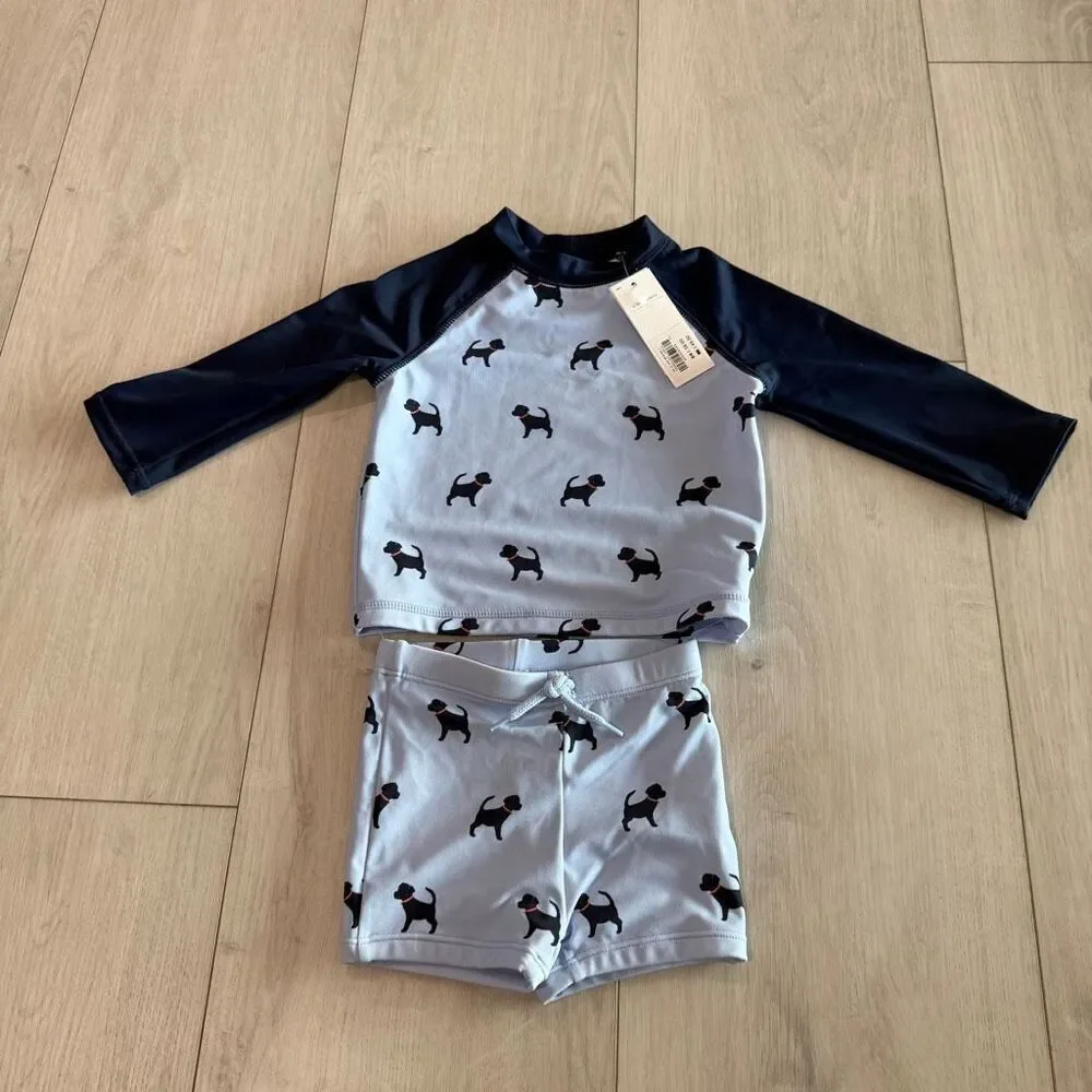 Janie and Jack Purple Sunset Dog Print Baby Dog Rash Guard Set size 12 to 18 mon